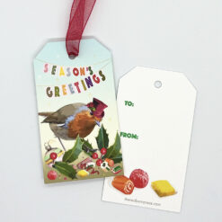 Package of 8 Christmas Gift Tags with a Robin and Holiday Candy
