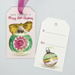 Package of 8 Christmas Gift Tags with a Vintage Ornament and Gold Bow
