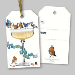 Package of 8 New Year Gift Tags with Birds and Champagne